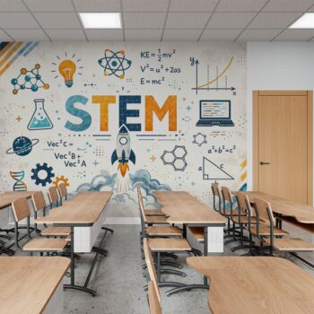 STEM фототапет с формули и ракета
